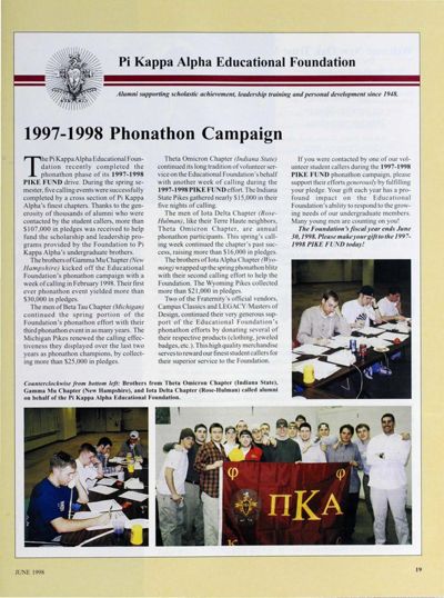 Pi Kappa Alpha Educational Foundation: 1997-1998 Phonathon Campaign